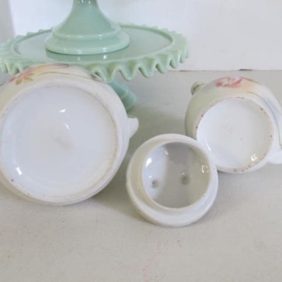 Lovely Sugar & Creamer set Rose Pattern Pastel Decor Coffe Bar Decor Pink Roses - Picture 4 of 5